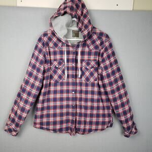 Roper Western Wear Size L Thermal Lined Hooded Flannel Shacket Blue Plaud Fall